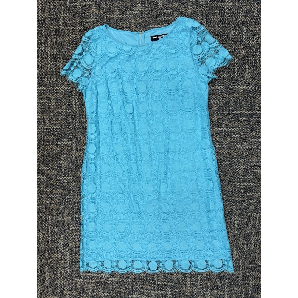 Karl Lagerfeld Paris Bright Aqua Geometric Circle Lace Sheath Dress 12